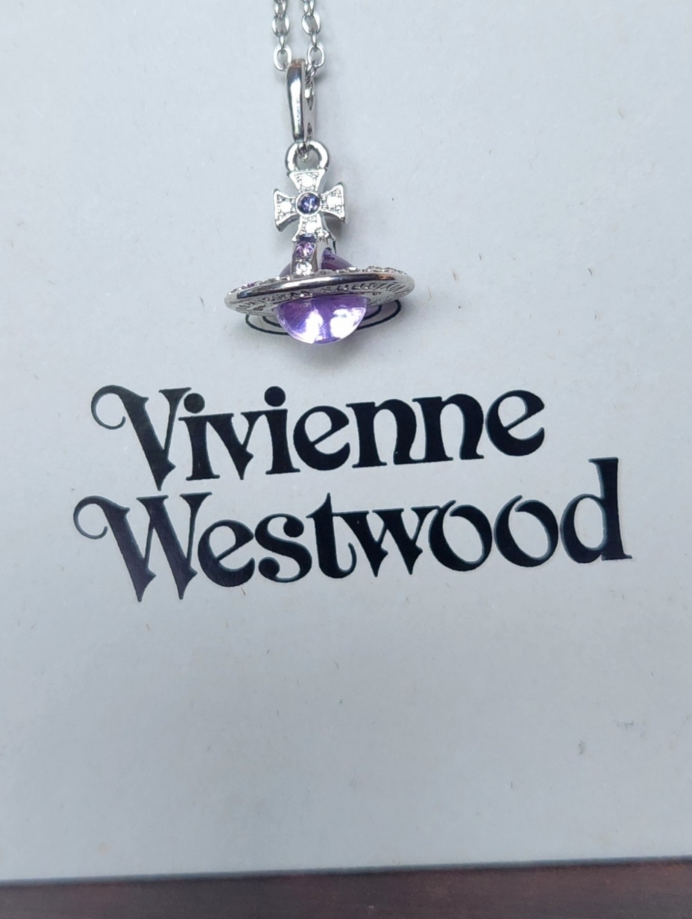 Vivienne Westwood Silver Necklace with Purple Orb Pendant
